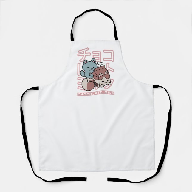 Kawaii Cat with Chocolate Milk – Japanese Pop Art  Apron (Front)