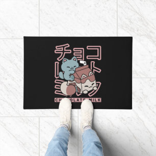 Kawaii Cat with Chocolate Milk – Japanese Pop Art  Doormat