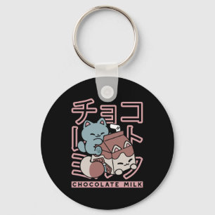 Kawaii Cat with Chocolate Milk – Japanese Pop Art Keychain