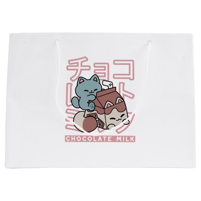 Kawaii Cat with Chocolate Milk – Japanese Pop Art  Large Gift Bag (Front)