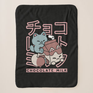 Kawaii Cat with Chocolate Milk – Japanese Pop Art Sherpa Blanket