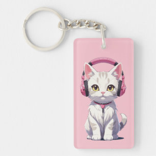 Kawaii Cat with Headphones Keychain