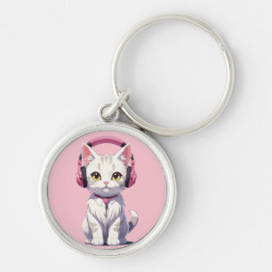Kawaii Cat with Headphones Keychain