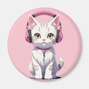 Kawaii Cat with Headphones Magnet