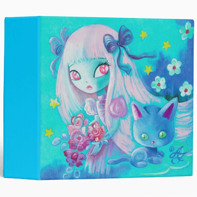Kawaii Cat with Pink Haired Girl Binder (Front/Spine)