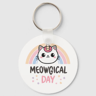 Kawaii Caticorn with Pastel Rainbow Keychain