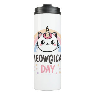 Kawaii Caticorn with Pastel Rainbow Thermal Tumbler