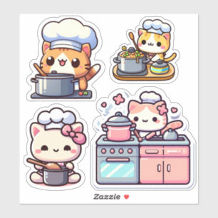 kawaii cats at kitchen Custom-Cut Vinyl Sticker