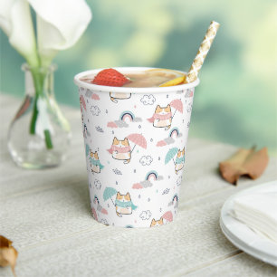 Kawaii Cats Rainy Day Pattern Paper Cups