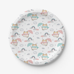 Kawaii Cats Rainy Day Pattern Paper Plates