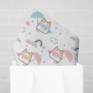 Kawaii Cats Rainy Day Pattern Tissue Paper