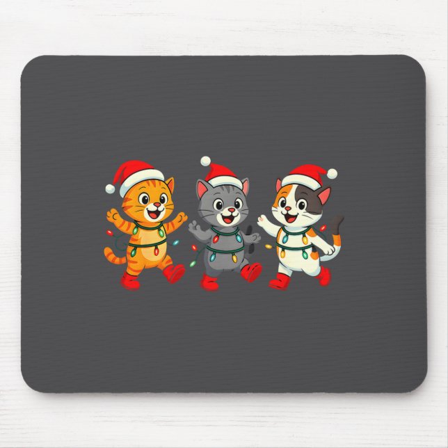 Kawaii Cats Santa Hat Dancing Lights Christmas Dan Mouse Pad (Front)