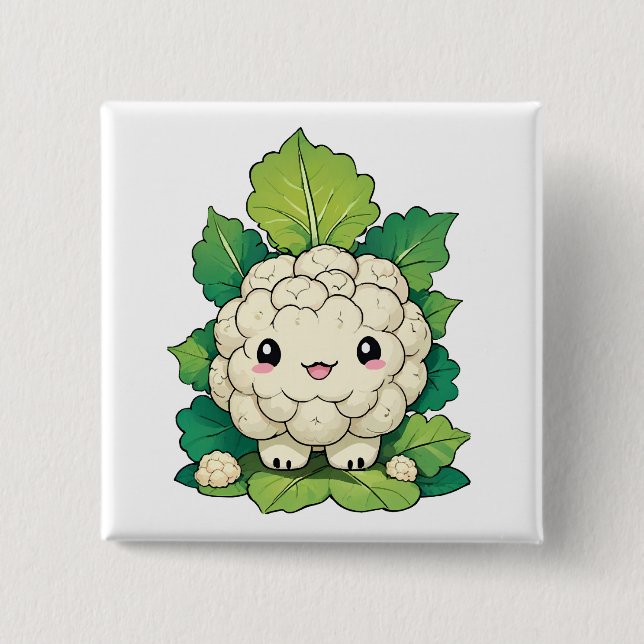 Kawaii Cauliflower 2 Inch Square Button (Front)