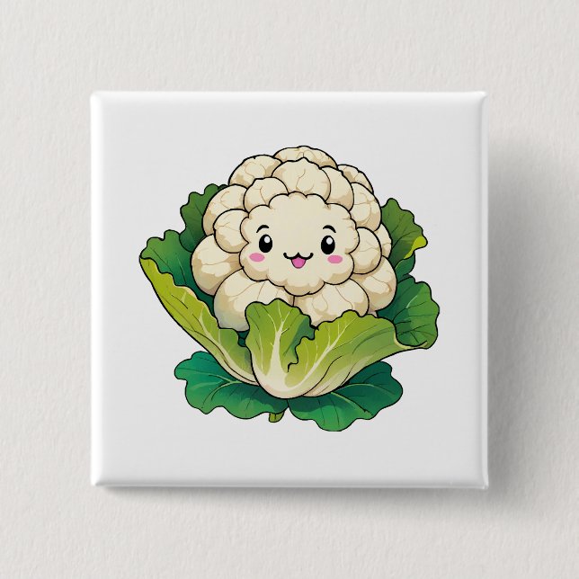 Kawaii Cauliflower 2 Inch Square Button (Front)