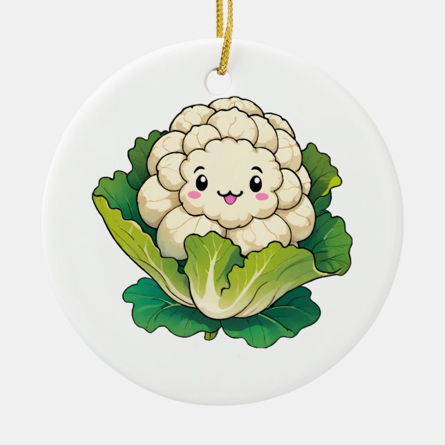 Kawaii Cauliflower Ceramic Ornament (Front)