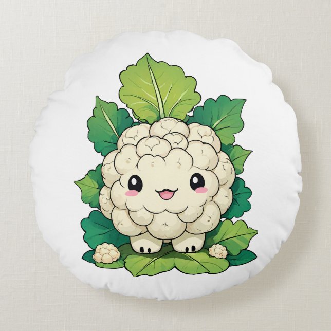 Kawaii Cauliflower Round Pillow (Front)