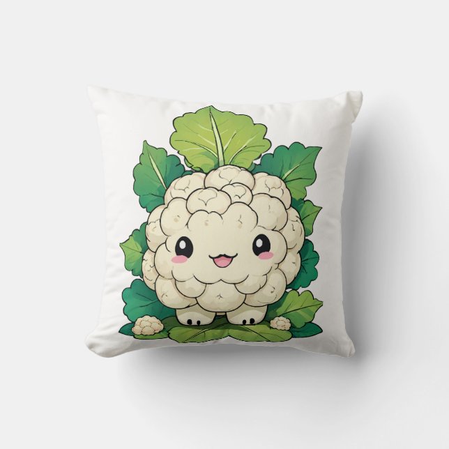 Kawaii Cauliflower Throw Pillow (Front)
