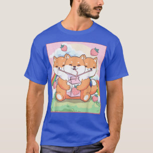 Kawaii Cerberus 3 Headed Dog Shiba Inu Strawberry  T-Shirt