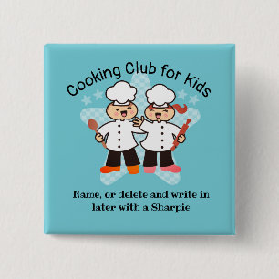 Kawaii chef kids cooking class name tags 2 inch square button