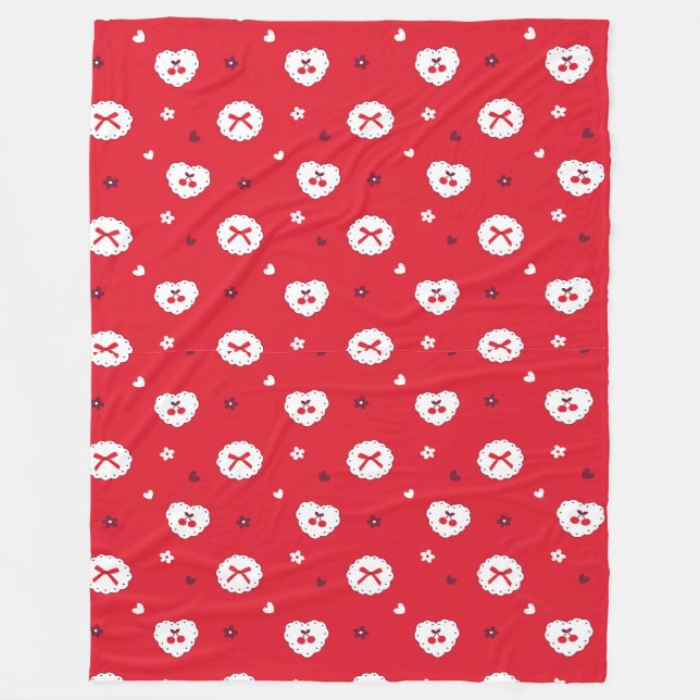 Kawaii Cherries and Bows Pattern Fleece Blanket (Front)