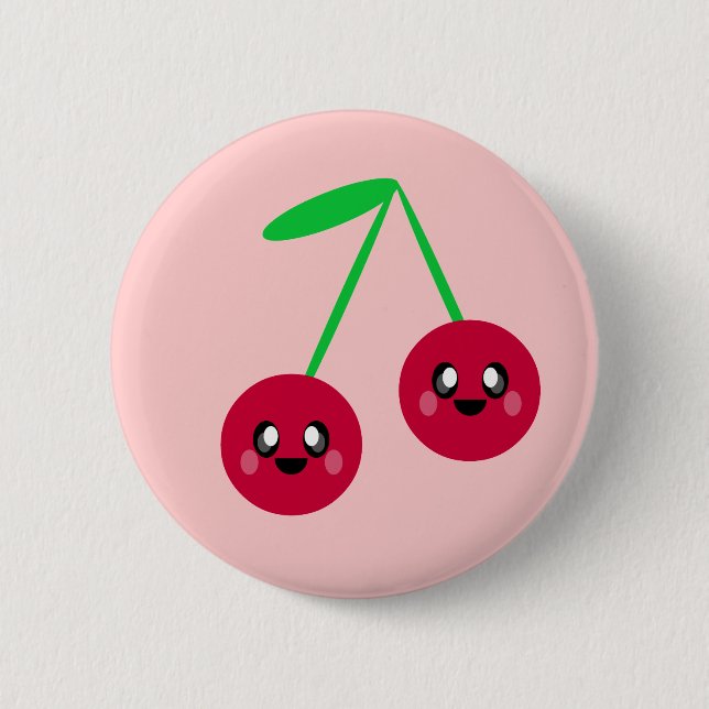 kawaii cherries fruit happy friends 2 inch round button (Front)