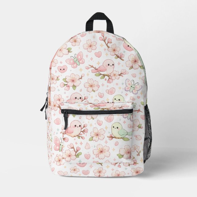Kawaii Cherry Blossom Birds Kids Backpack (Front)