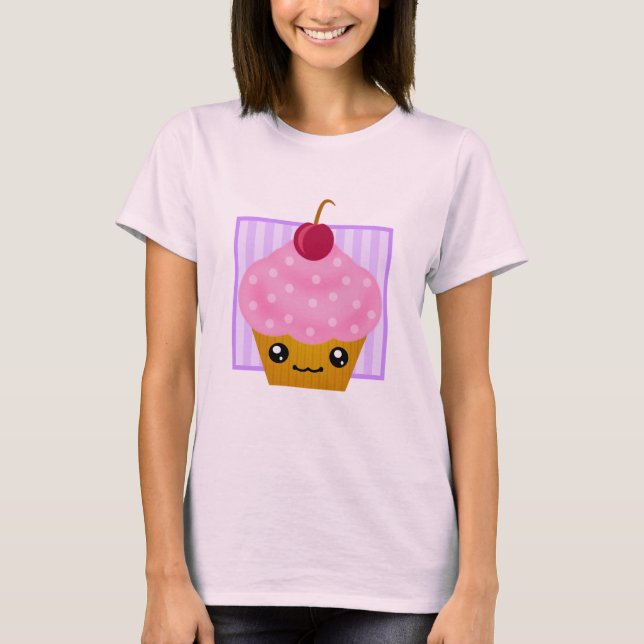 Kawaii Cherry Cupcake Apparel T-Shirt (Front)