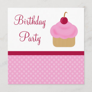 Kawaii Cherry Cupcake Birthday Party Invitations