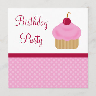 Kawaii Cherry Cupcake Birthday Party Invitations