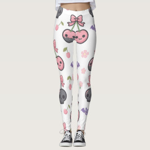Kawaii Cherry Skull Leggings Halloween Pink