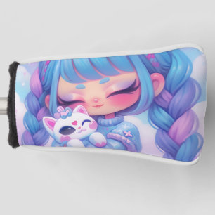 Kawaii Chibi Anime Girl Cozy Kitty Cuddle Art Golf Head Cover