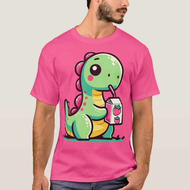 Kawaii Chibi Brachiosaurus Dinosaur Drinking Straw T-Shirt (Front)
