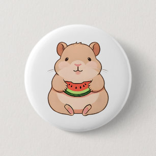 Kawaii Chibi Capybara Eating Watermelon Slice 2 Inch Round Button