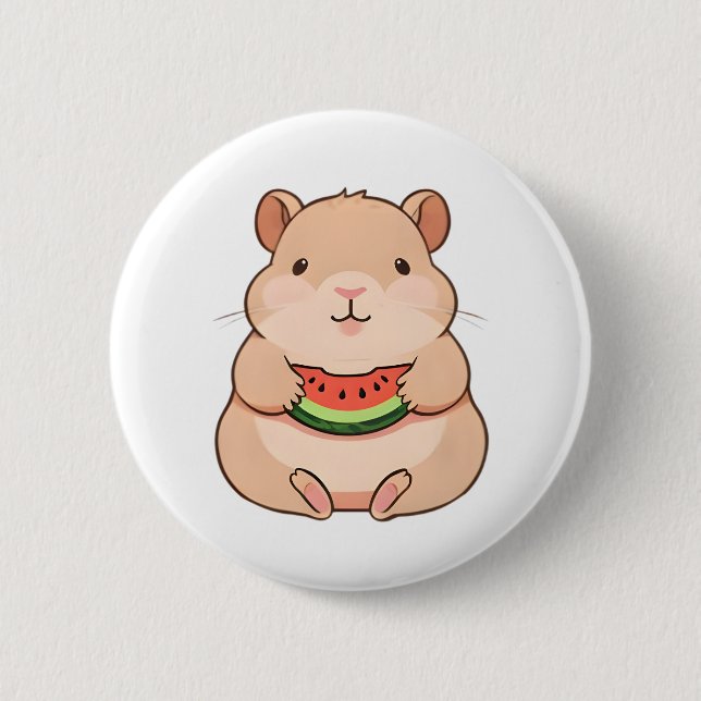 Kawaii Chibi Capybara Eating Watermelon Slice 2 Inch Round Button (Front)