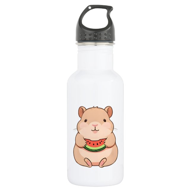 Kawaii Chibi Capybara Eating Watermelon Slice 532 Ml Water Bottle (Front)