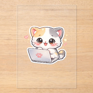 Kawaii Chibi Cat with Laptop Clear Acrylic Invitat Invitations