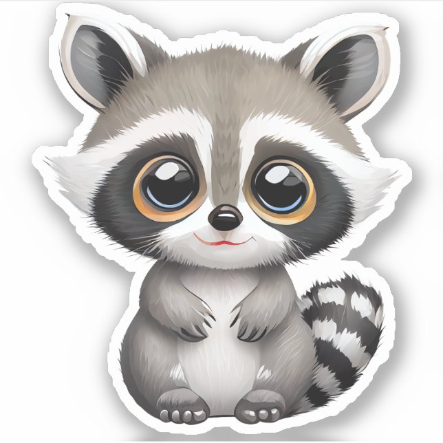 Kawaii Chibi Cute Baby Raccoon Sticker (Front)