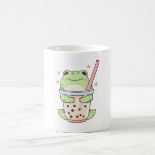Kawaii Chibi Frog Hugging Bubble Tea Cup