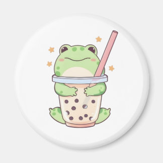 Kawaii Chibi Frog Hugging Bubble Tea Cup Magnet
