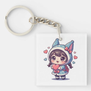 Kawaii Chibi Girl with Heart Acrylic Keychain