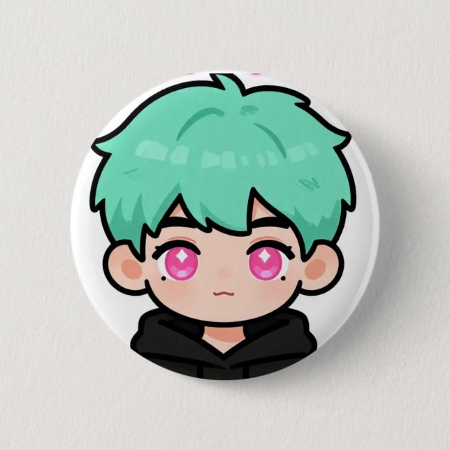 Kawaii Chibi Mint Hair Boy Button Pin (Front)