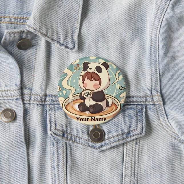 Kawaii Chibi Panda Button Pin Badge (En situation)