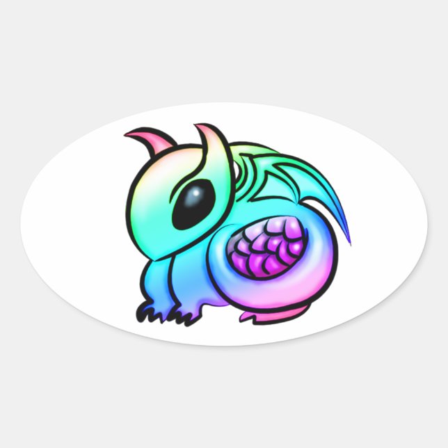 Kawaii Chibi Rainbow Dragon Oval Sticker (Front)