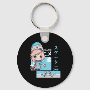 Kawaii Chibi Skater Skateboard Japanese Aesthetic  Keychain