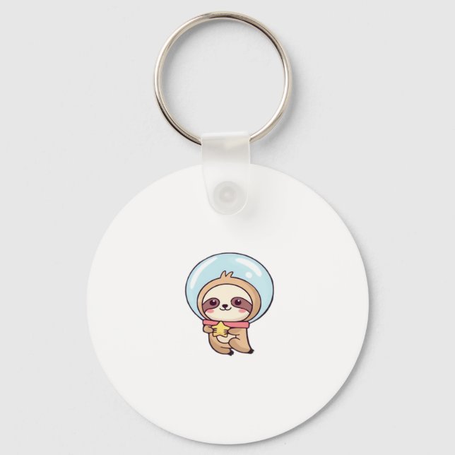 Kawaii Chibi Sloth Astronaut � Cute Space Sloth Ca Keychain (Front)