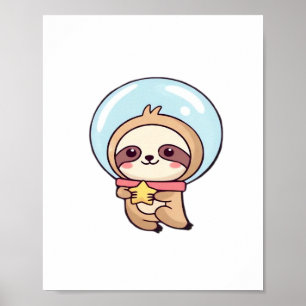 Kawaii Chibi Sloth Astronaut – Cute Space Sloth Ca Poster