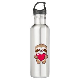 Kawaii Chibi Sloth Hugging Heart � Cute Adorable S 710 Ml Water Bottle