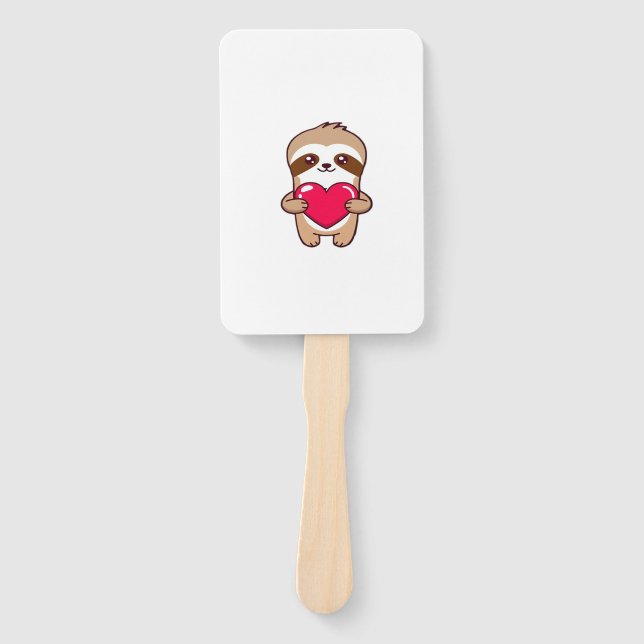 Kawaii Chibi Sloth Hugging Heart � Cute Adorable S Hand Fan (Front)