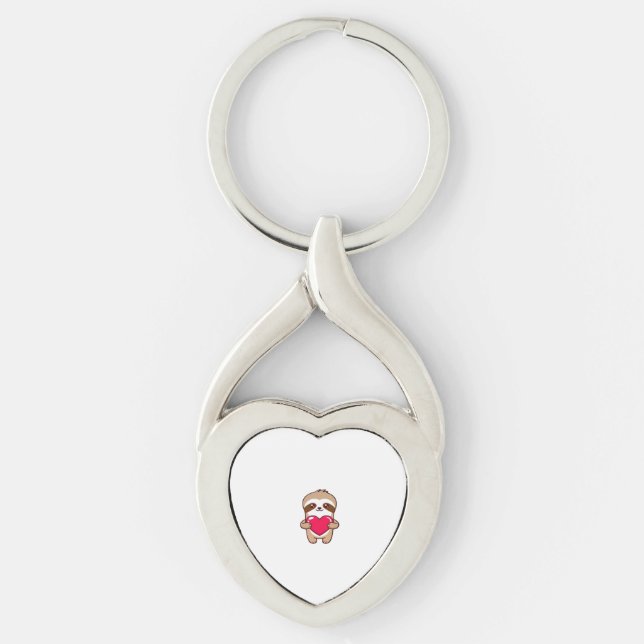Kawaii Chibi Sloth Hugging Heart � Cute Adorable S Keychain (Front)