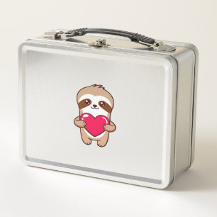 Kawaii Chibi Sloth Hugging Heart � Cute Adorable S Metal Lunch Box